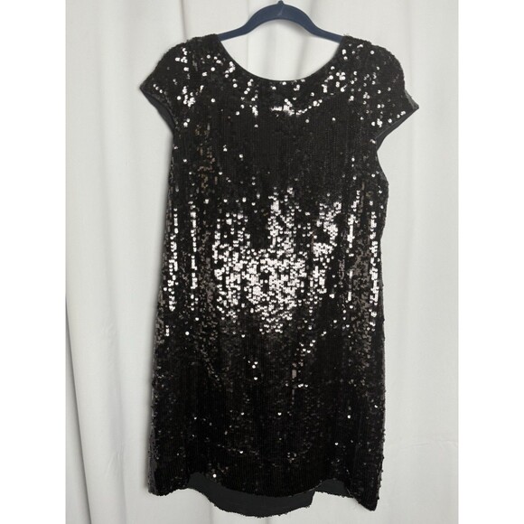 Banana Republic 100% Silk Black Sequin Shift Mini Cocktail Dress Sz 14 New - Picture 1 of 5